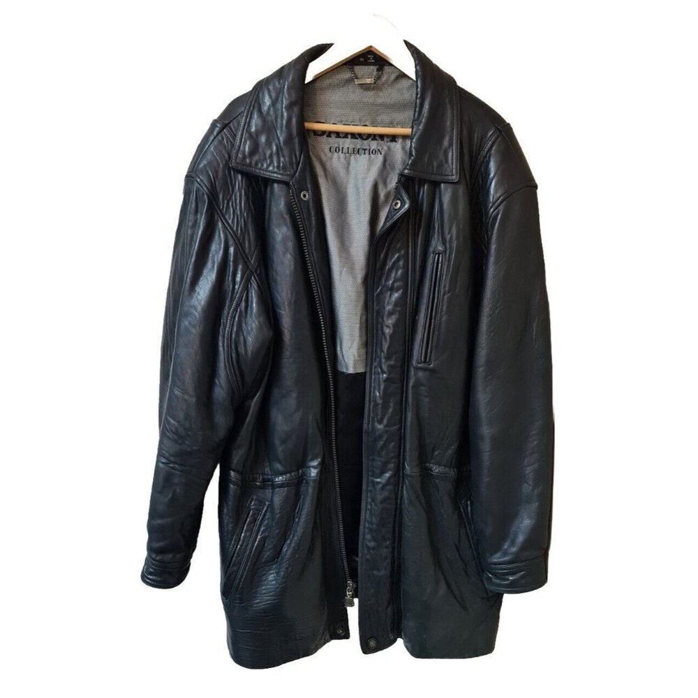 VTG Saxony Collection Men's Leather Coat Size 44 Black Lined Insulated